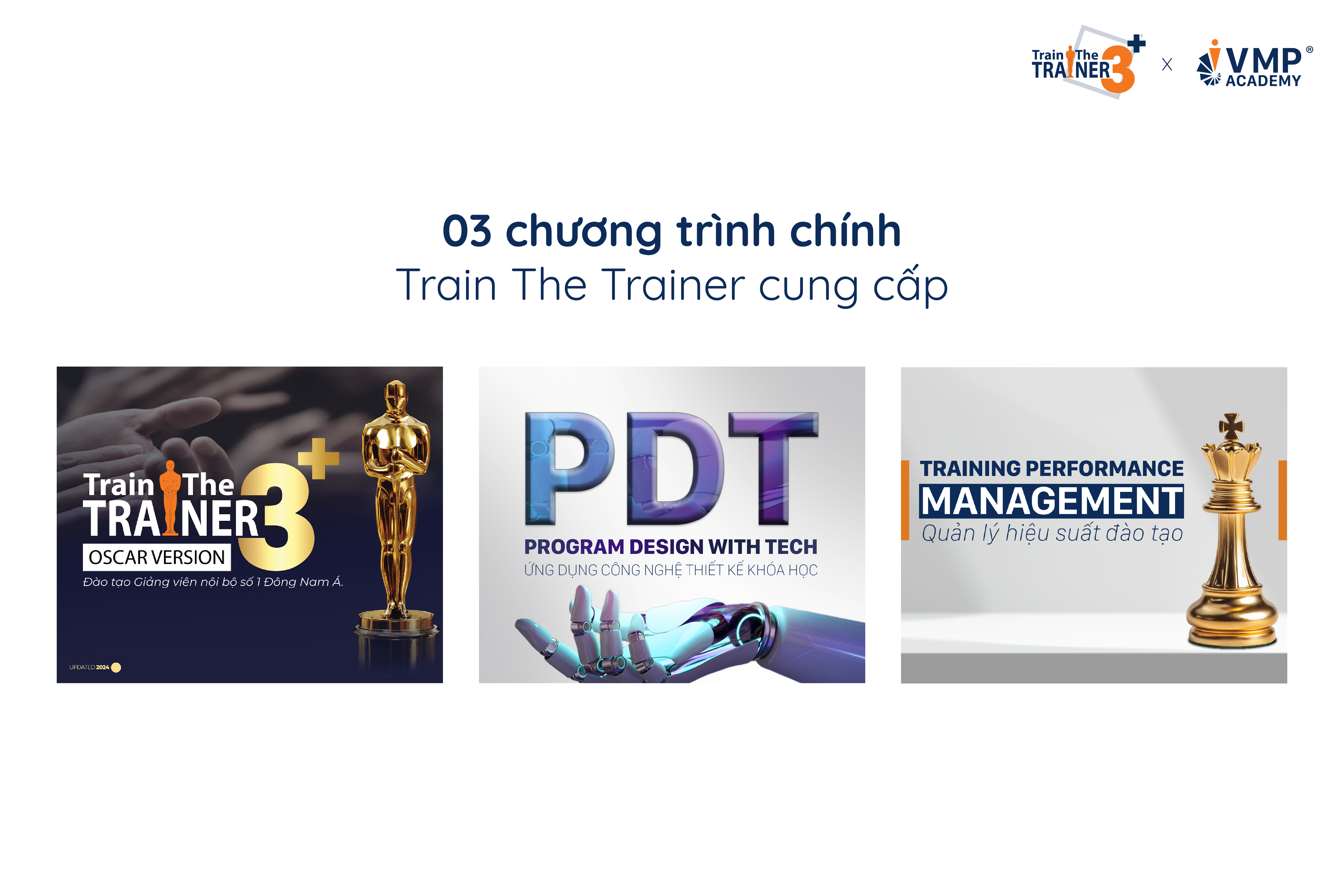 03 chương trình nổi bật do đối tác chiến lược đào tạo giảng viên nội bộ cung cấp.