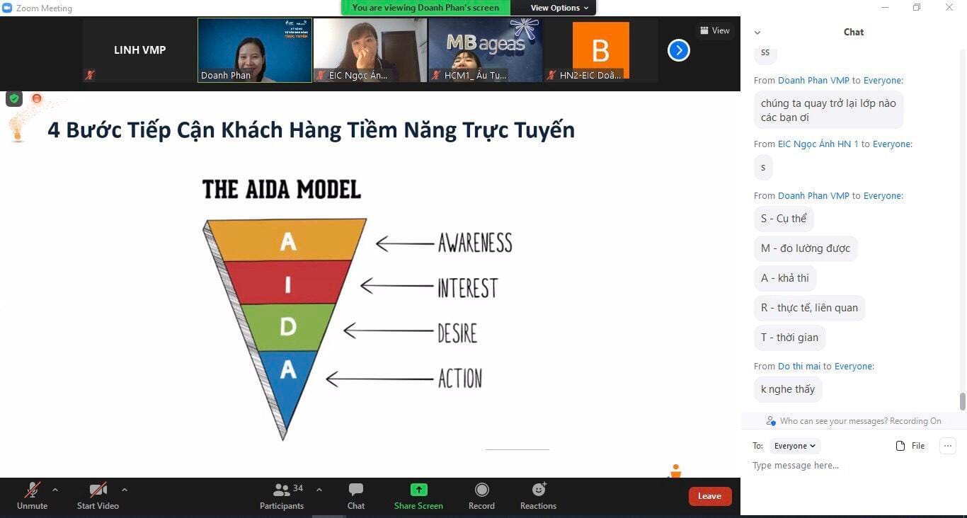 Trainer Phan Doãn Doanh đang chia sẻ về 4 bước tiếp cận khách hàng tiềm năng trực tuyến AIDA. Trainer Phan Doãn Doanh đang chia sẻ về 4 bước tiếp cận khách hàng tiềm năng trực tuyến AIDA.