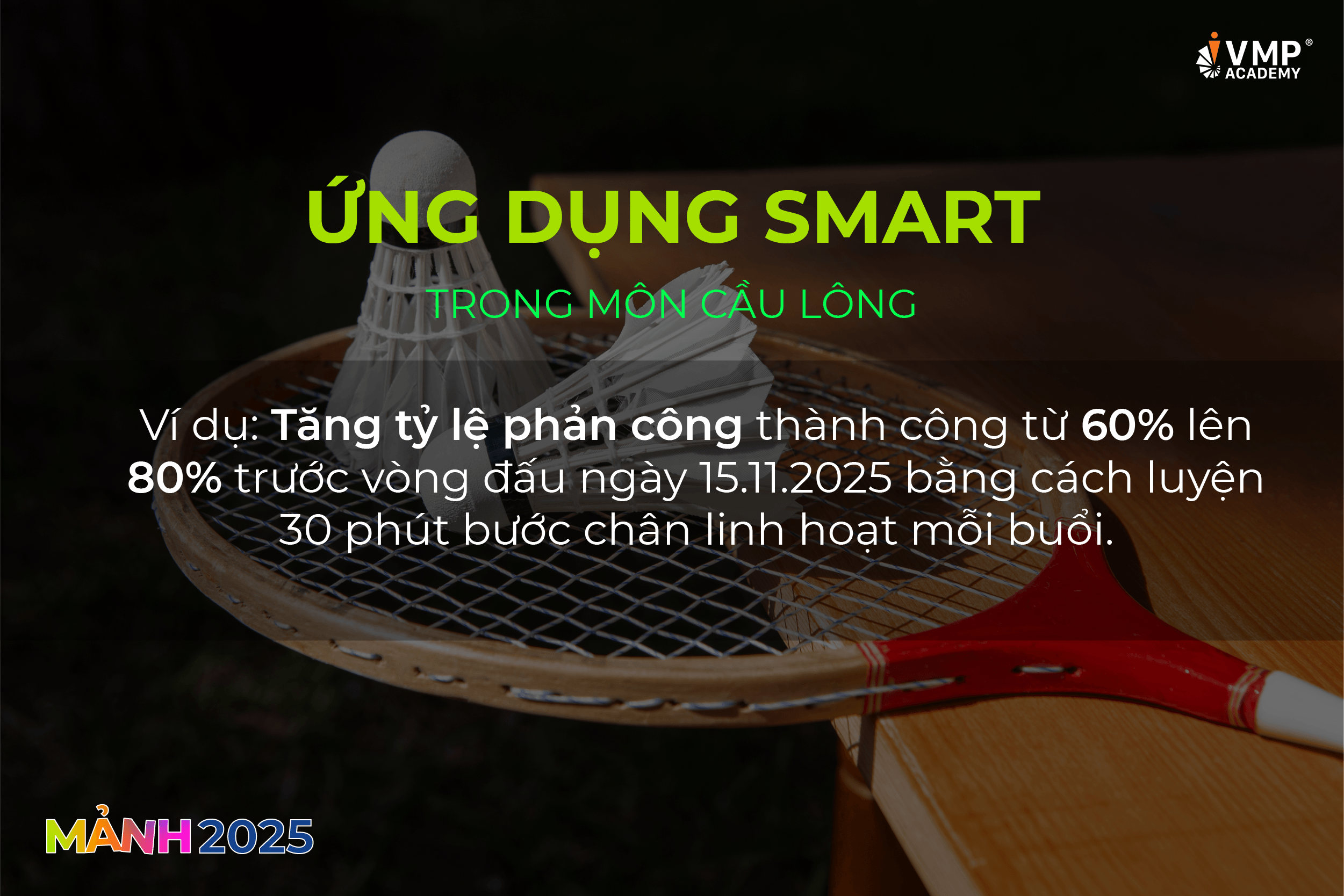 Ứng dụng lập mục tiêu SMART cho môn cầu lông. Ứng dụng lập mục tiêu SMART cho môn cầu lông.